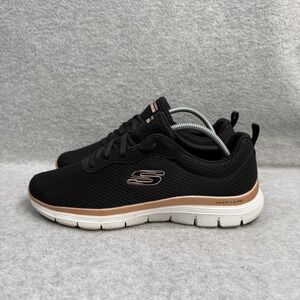 Skechers Flex Lite Womens Shoes Size 7.5 Black Rose Gold Comfort Sneakers 149303
